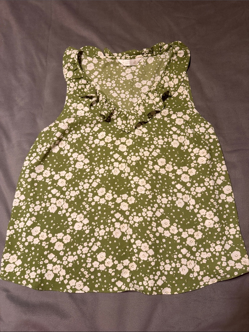 LC Lauren Conrad Olive Green Floral Ruffle Tank Top